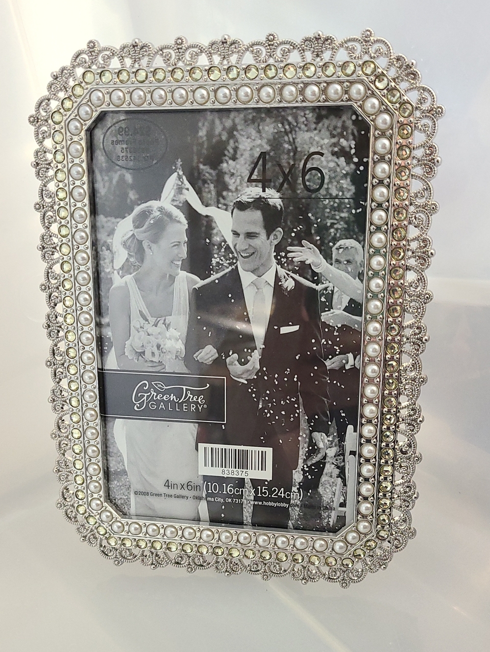 SILVER METAL FRAME FAUX PEARL-RHINESTONE FILIGREE DESIGN - 4 X 6